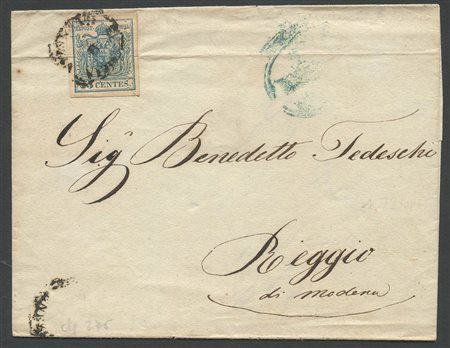 Lettera per Reggio affrancata per 45c. (tariffa di 1° porto per la 3°...