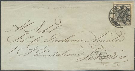 Lettera da Venezia per Città affrancata con un 10c. N.19 nero sfiorato in...