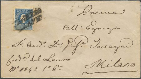 Lettera da Venezia per Milano affrancata con un 15s. N.32 Azzurro....