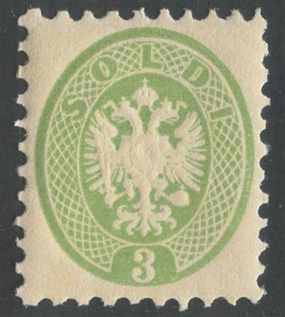 1864, 3s. N.42 verde nuovo con gomma Integra, molto fresco e dentellatura...