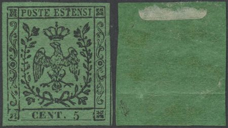 1852, 5c. N.1 Verde nuovo con Gomma, linguellato. Al retro evidente grinza di...