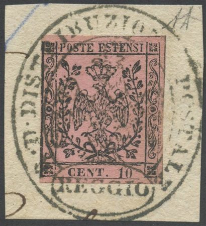 1852, 10c. N.2a Rosa Vivo su frammento. (A) (A. Diena) (Cat.180++)