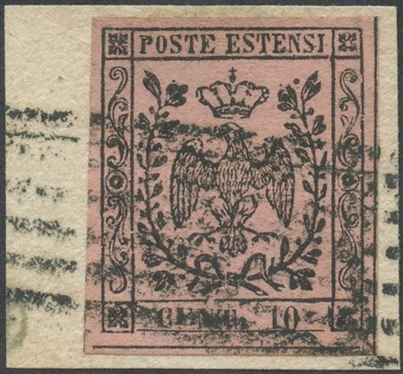 1852, 10c. N.2 Rosa su frammento. (Lux) (En. Diena,, Raybaudi) (Cat.180++)
