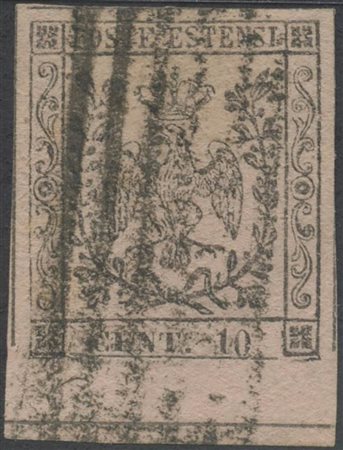1852, 10c. N.2 Rosa Charo con interspazio di gruppo in basso. (Lux) (Cat.125++)