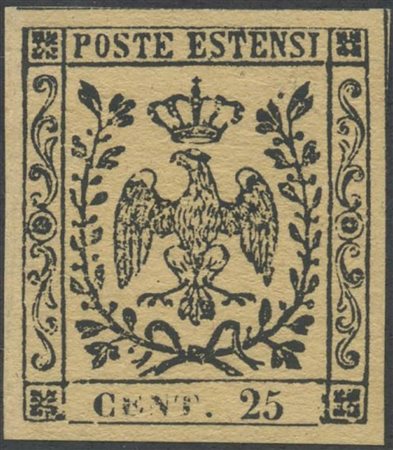 1852, 25c, N.4 Camoscio Chiaro nuovo con gomma, linguellato. (Lux) (Cat.400)