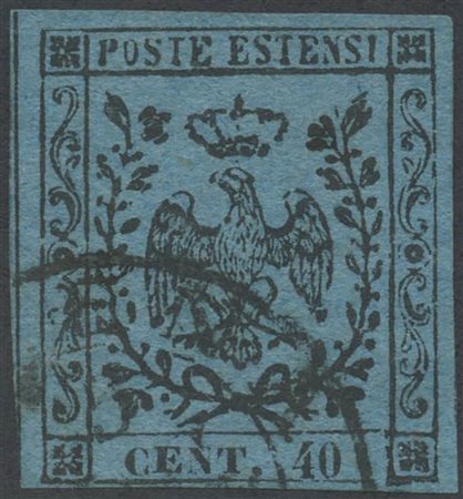 1852, 40c. N.5 Celeste, usato. (A) (E. Diena, A. Diena) (Cat.5.000)
