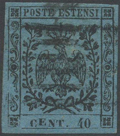 1852, N.5 celeste con varietà ''E'' spostata in alto. Varietà descritta e...