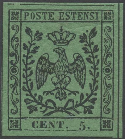 1852, 5c. N.7 Verde nuovo con gomma integra. (A+) (Cat.160)