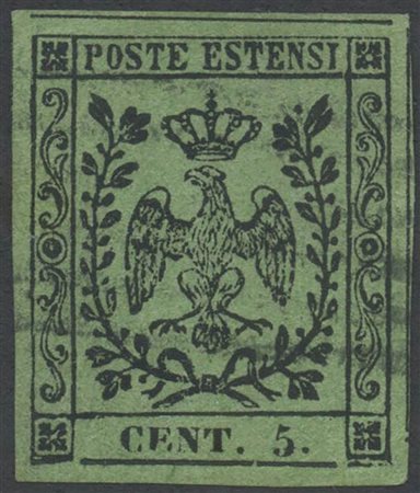 1852, 5c. N.8 Verde Oliva, usato. (Lux)(Cat.275)