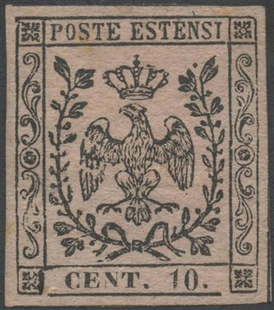 1852, 10c. N.9 Rosa nuovo con gomma, linguellato. (A) (Sorani) (Cat.800)