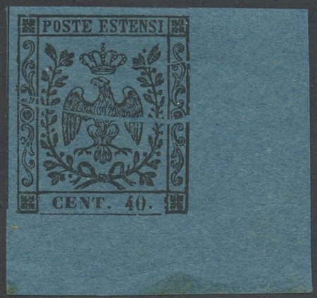 1852, 40c. N.10 Azzurro Scuro angolo di foglio, nuovo con gomma integra....