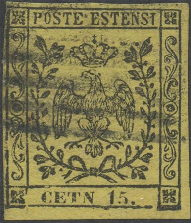 1852, 15c. N.3 Giallo con la 'T' e la 'N' invertite 'CETN' (N.3d). (A) (E....