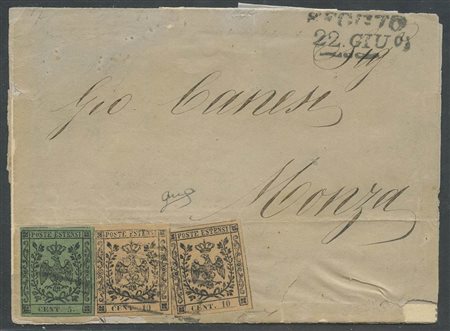 Lettera da Reggio per Monza affrancata con 5c. Verde con punto dopo la cifra...