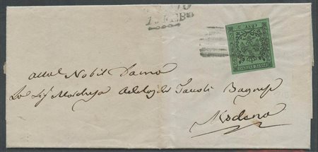 Lettera da Reggio per Modena affrancata con un 5c. Verde senza punto dopo la...