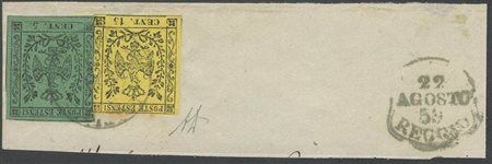 22.08.59, frammento di lettera affrancata per 20c. Tramite un 5c. N.7 Verde e...