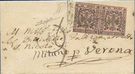 02.10.1859, Lettera da Modena per Verona affrancata con una coppia di 10c....