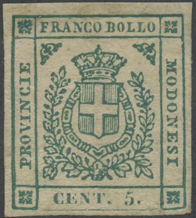 1859, 5c. N.12a Verde Smeraldo nuovo con gomma, linguellato. (A-) (Cat.2.500)