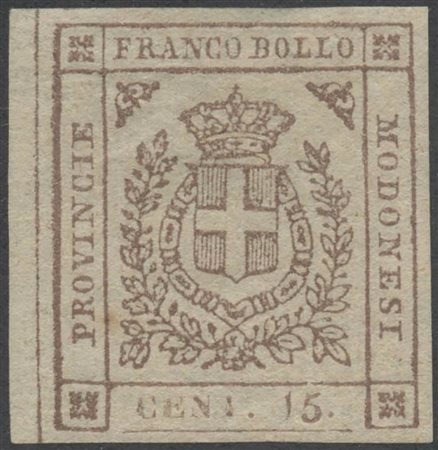 1859, 15c. N.14a bruno Chiaro bordo di foglio a sinistra nuovo con gomma,...