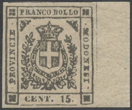 1859, 15c. N.14b Grigio nero bordo di foglio a destra, nuovo con gomma,...