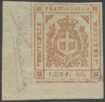 1859, 80c. N.18 Bistro Arancio angolo di foglio a sinistra, nuovo con gomma...