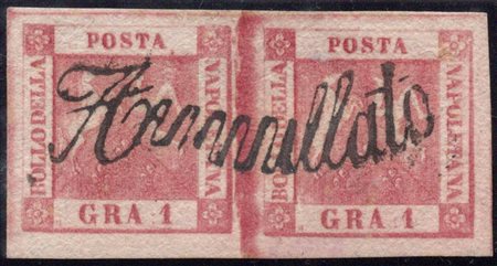 1858, N.4b Carminio Vivo annullato con svolazzo tipo26. (Lux) (Cat.250++)