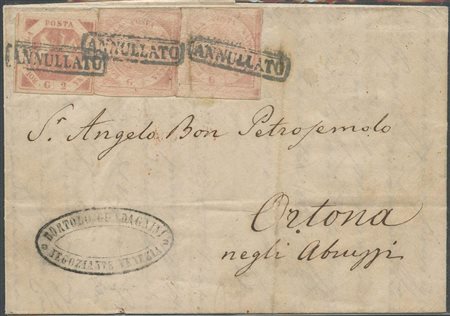 Lettera da Napoli per Ortona affrancata con due pezzi da 1/2 gr. N.1 Rosa...