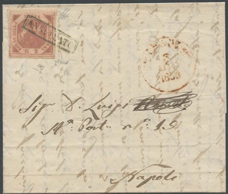 Lettera da Trani per Napoli affrancata con un 2gr. N.5e Carminio....