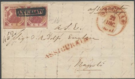 Lettera da Foggia per Napoli affrncata con due 2gr. N.7e Carminio Vivo. (A)...