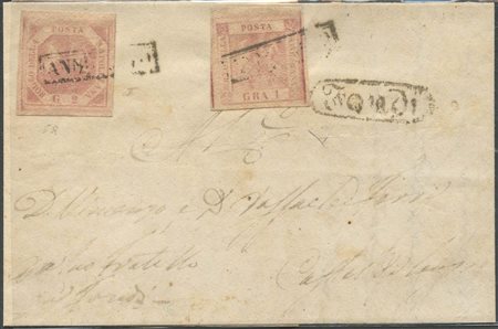 Lettera da Fondi a Castel di Sangro affrancata con un 1gr. N.3a Rosa Lillaceo...