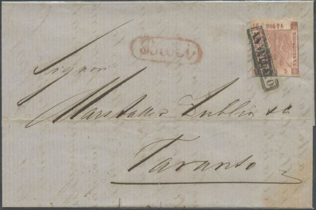 11,10,58, Lettera da Bari per Taranto affrancata con un 5gr. N.8 Rosa...