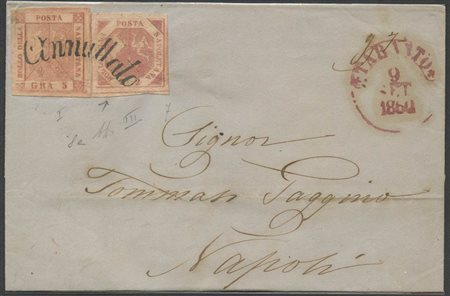09.09.1860, lettera da Taranto per Napoli affrancata per 7gr. Tramite un 2gr....