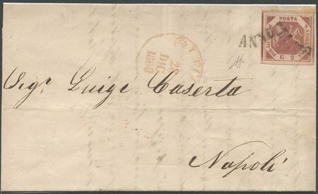 Lettera da Lecce per Napoli affrancata con un 2gr N.7f Carminio Cupo....