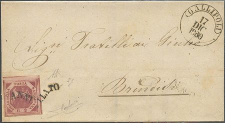 17.10.1860, Lettera da Gallipoli per Brindisi affrancata con un 2gr. N.5g...