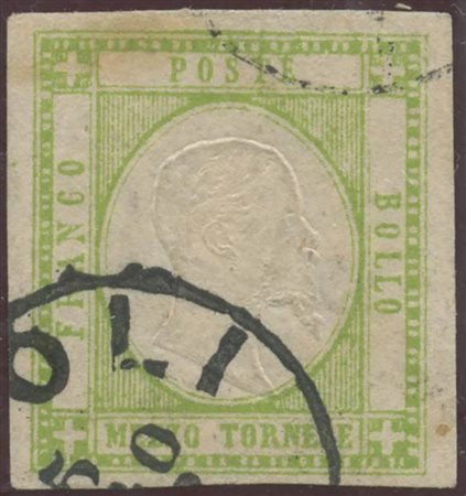 1861, 1/2 tornese N. 17a Verde Giallo Chiaro, usato. (A) (Cat. 650)