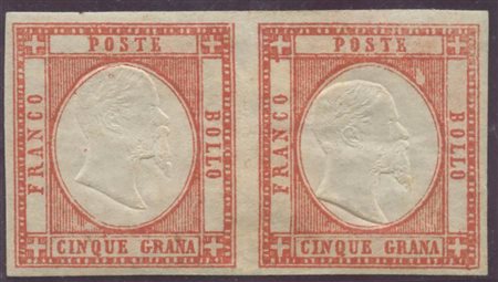 5gr. Rosso Carminio N.21 in coppia, esemplare di destra interessato da una...