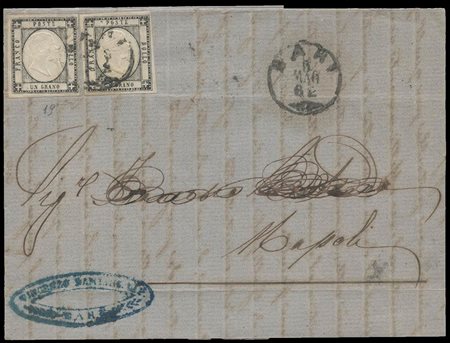 Lettera Da Bari a Napoli affrancata con 2 esemplari dell'1gr N.19 Nero. (A)...