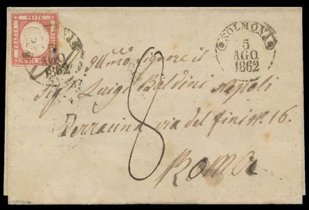 Lettera da Sulmona per Roma affrancata con un 5gr. N.21 Rosso Carminio. (B)...