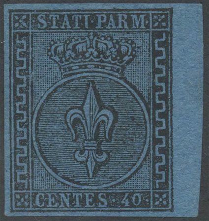 1852, 40c. N.5 Azzurro nuovo con gomma parziale (Valutato come Senza gomma)...