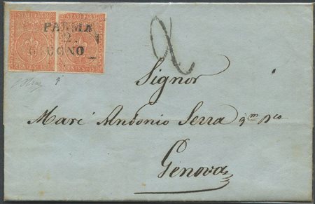 Lettera da Parma per Genova affrancata per 30c. Tramite una coppia di 15c....