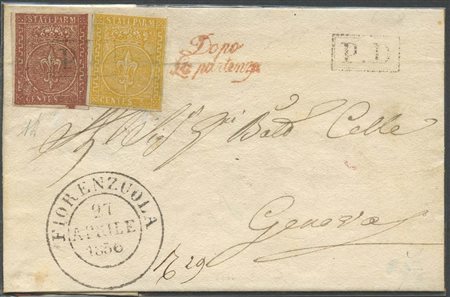 27.04.1856, lettera da Fiorenzuola per Genova affrancata per 30c. (tariffa di...