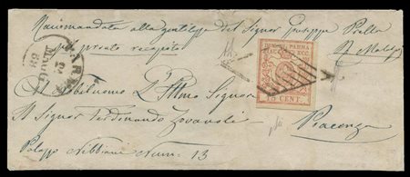 Lettera Da Parma per Piacenza affrancata con 15c. N.9 Vermiglio. (A+) (A....