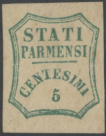 1859, 5c. N.12 Verde Azzurro nuovo con gomma, linguellato. (A+) (Cat.6.500)