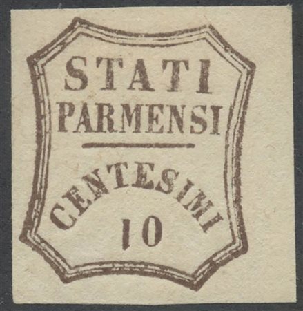 1859, 10c. N.14 Bruno bordo di foglio a destra, nuovo con gomma, linguellato....