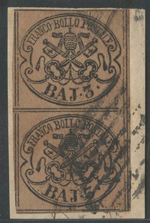 1852, 3bai in coppia verticale su piccolo frammento. (A+) (300++)