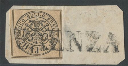 1852, 4b. N.5a Bruno Chiaro Rosaceo annullato con il SD di Faenza. (A+)...