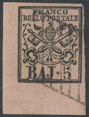 1852, 5 b. N.6. angolo di foglio, usato. (Lux) (Cat.27++)