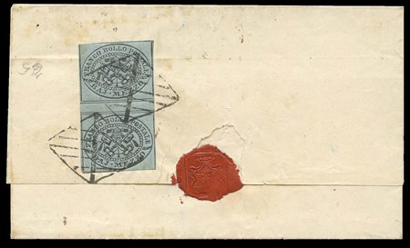 26.10.1853, lettera spedita da Fermo affrancata con una coppia del 1/2 Baj...