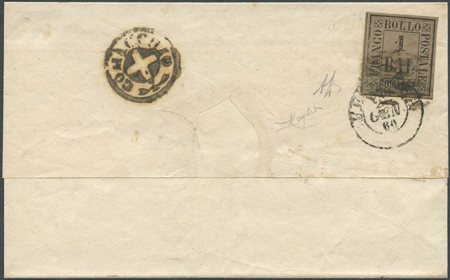 Lettera da Comacchio per Ferrara in porto assegnato di 5c. (manoscritto sul...