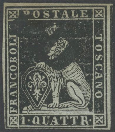 1851, 1q. N.1 Nero, usato. (A) (Cert. Raybaudi) (Cat.2.500)