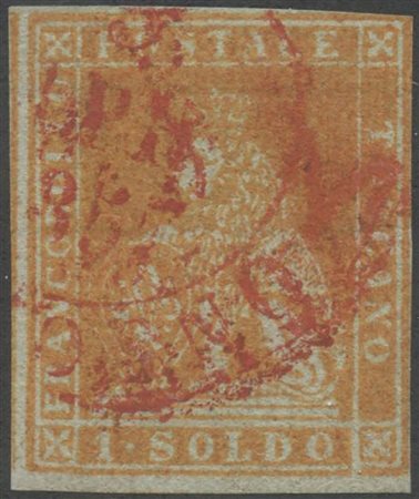 1851, 1s. N.2 Ocra su Grigio, usato. A filo a destra, sfiorato in alto. (A-)...